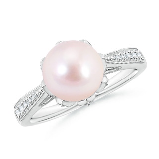 8mm AAAA Vintage Style Japanese Akoya Pearl Ring in White Gold