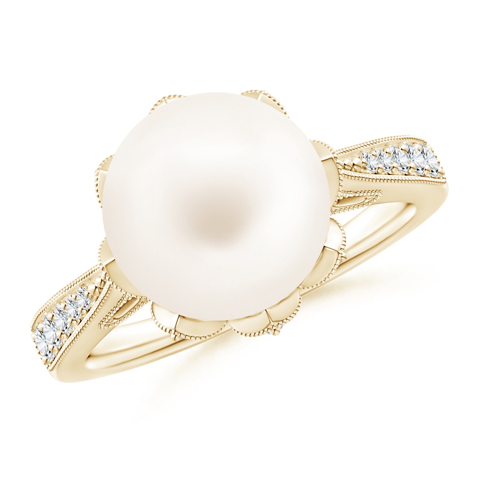 10mm AA Vintage Style Freshwater Pearl Ring in Yellow Gold 