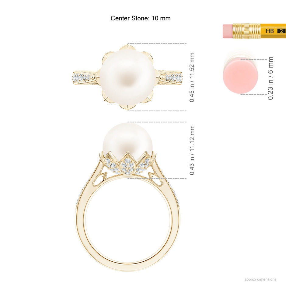 10mm AA Vintage Style Freshwater Pearl Ring in Yellow Gold ruler
