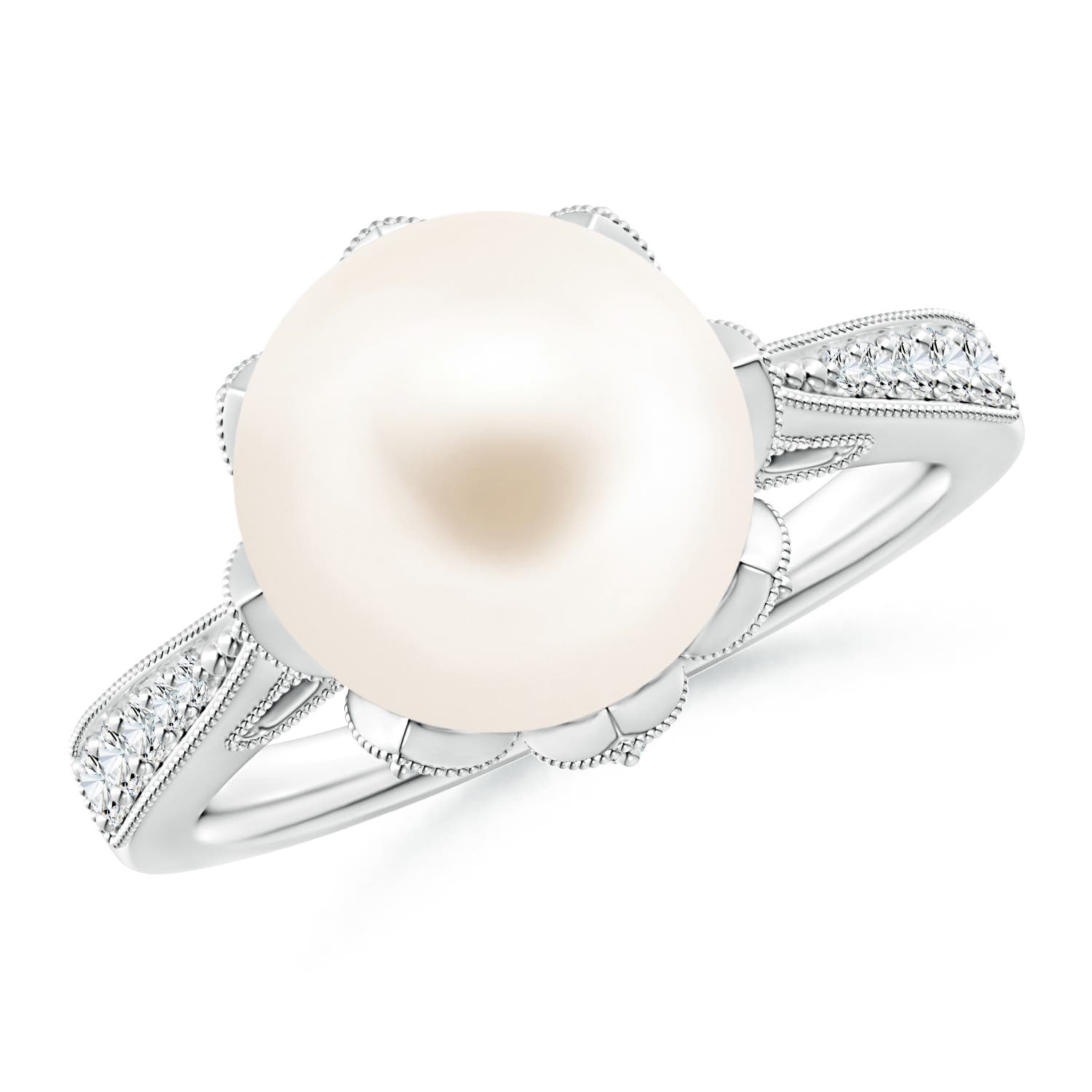 10mm AAA Vintage Style Freshwater Pearl Ring in 18CT White Gold