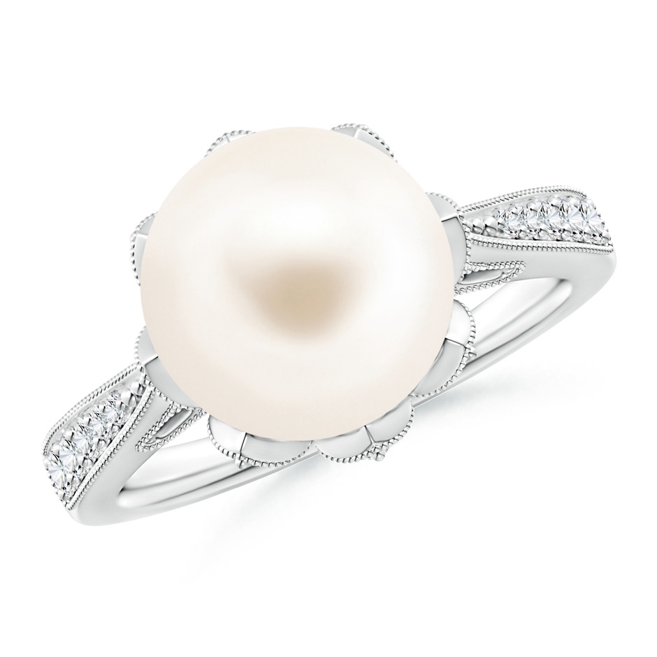 10mm AAA Vintage Style Freshwater Pearl Ring in 18K White Gold 