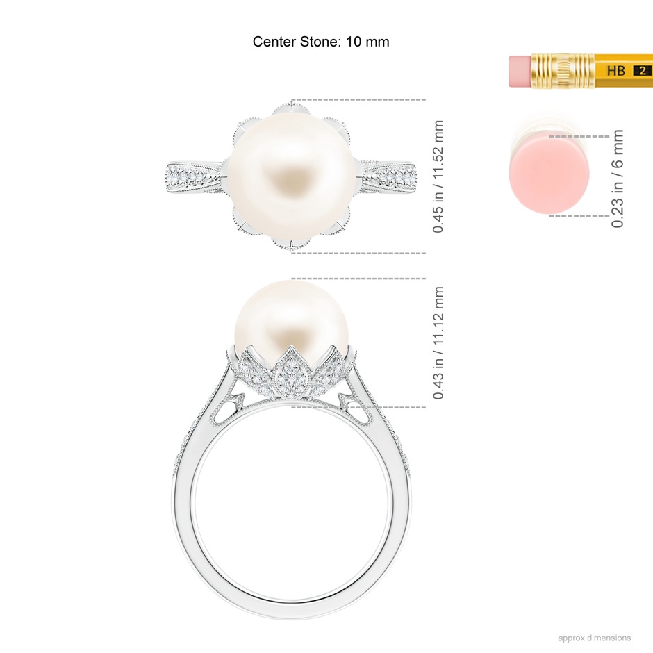 10mm AAA Vintage Style Freshwater Pearl Ring in 18K White Gold ruler