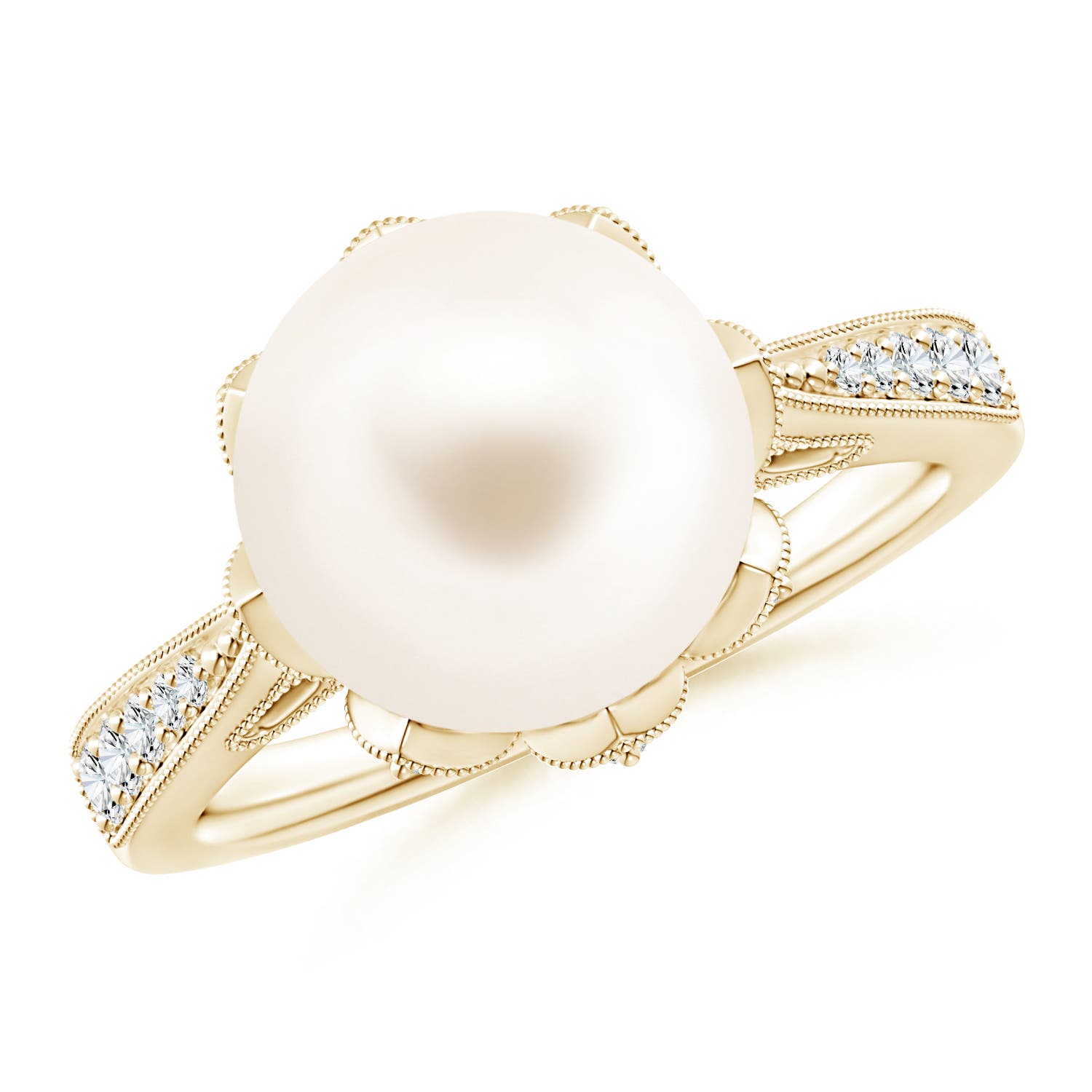 10mm AAA Vintage Style Freshwater Pearl Ring in 18K Yellow Gold
