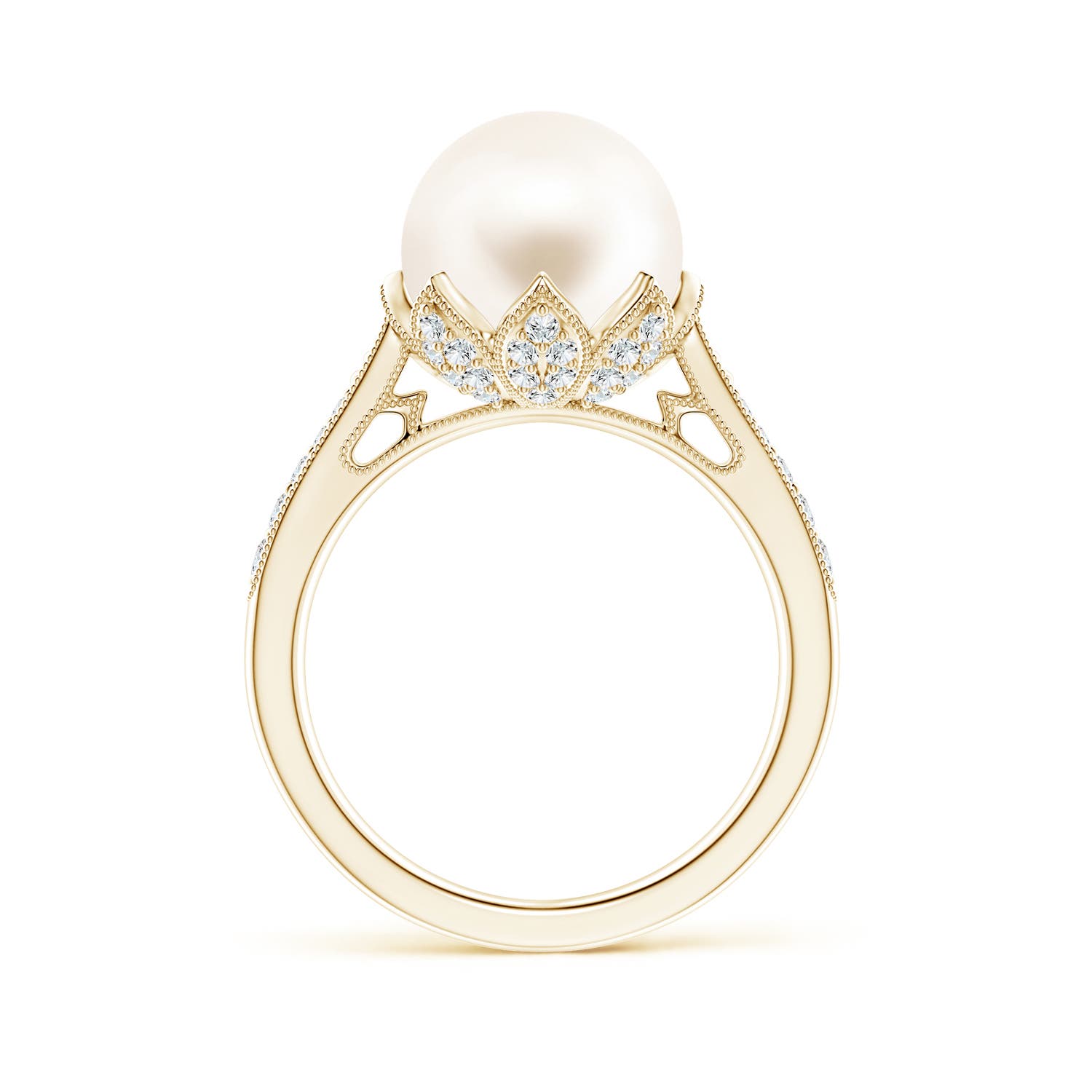10mm AAA Vintage Style Freshwater Pearl Ring in 18K Yellow Gold