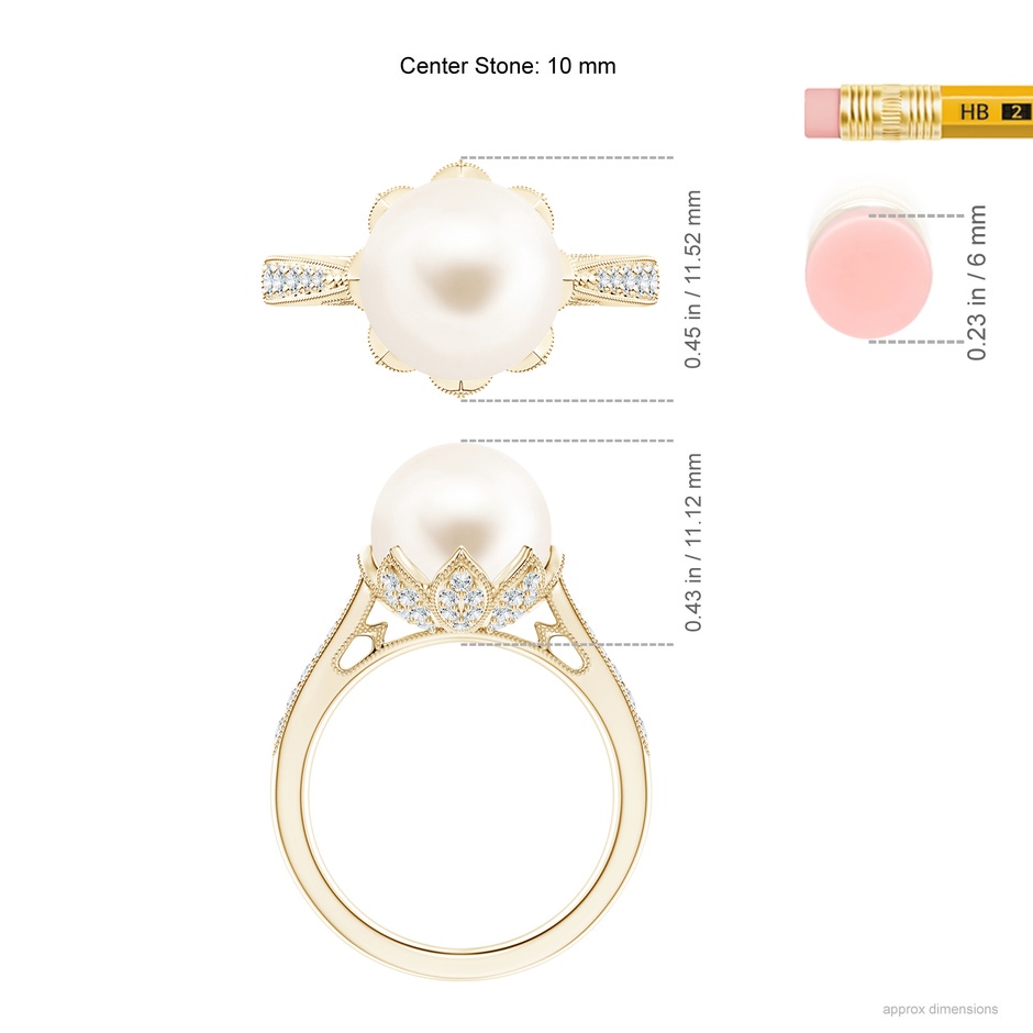 10mm AAA Vintage Style Freshwater Pearl Ring in Yellow Gold ruler