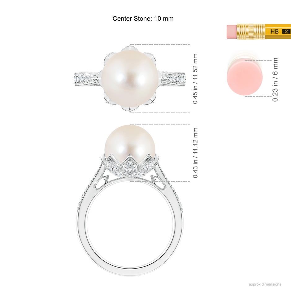 10mm AAAA Vintage Style Freshwater Pearl Ring in P950 Platinum ruler