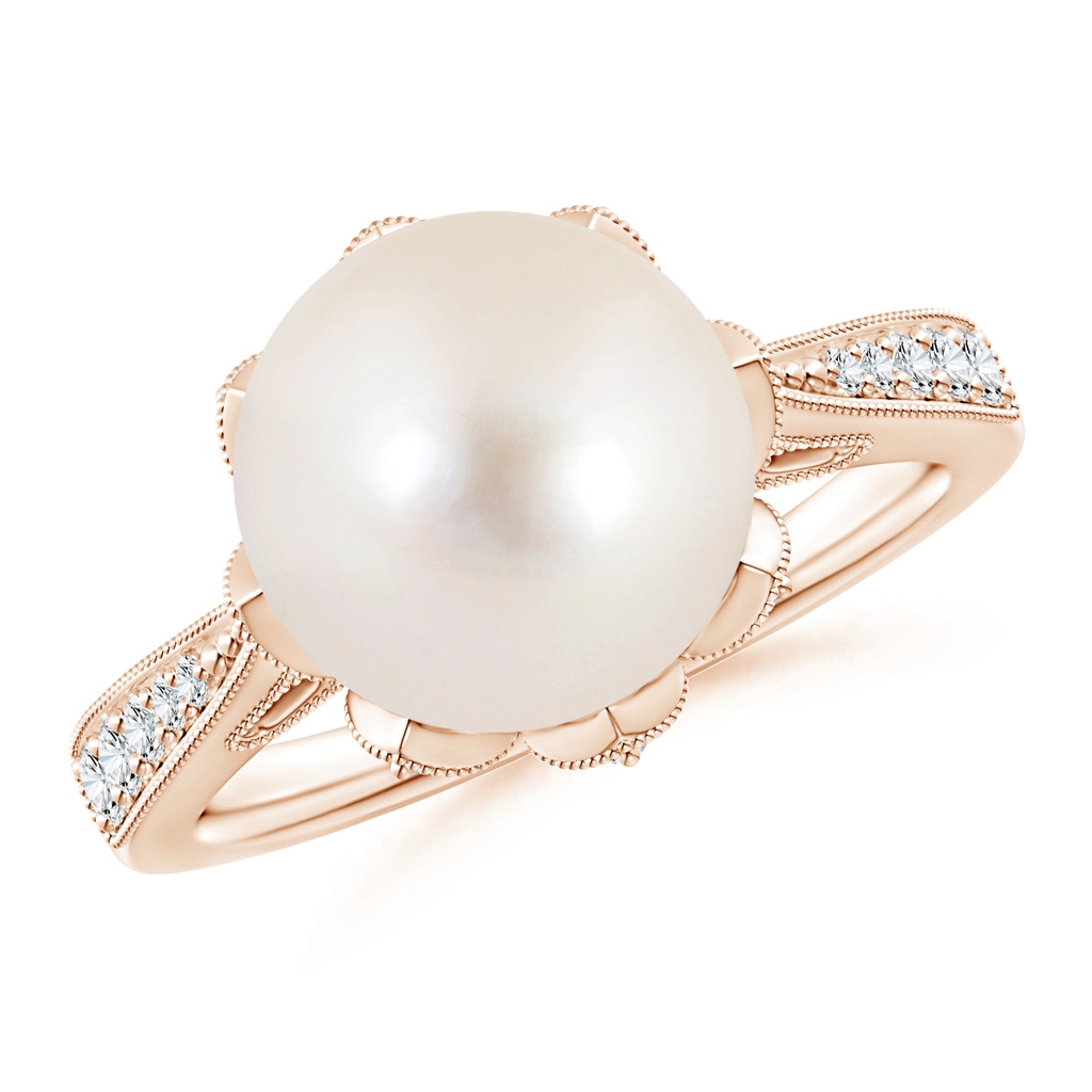 10mm AAAA Vintage Style Freshwater Pearl Ring in Rose Gold