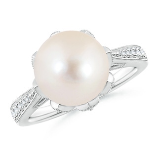 10mm AAAA Vintage Style Freshwater Pearl Ring in White Gold