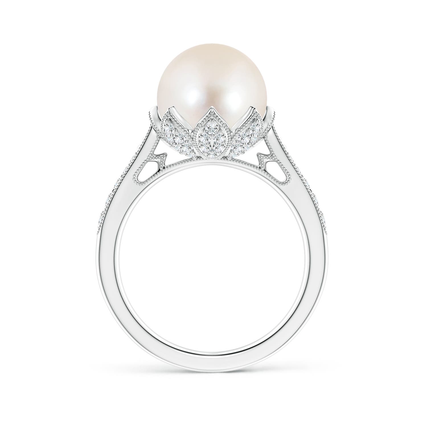 10mm AAAA Vintage Style Freshwater Pearl Ring in White Gold