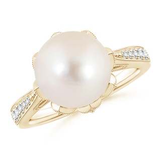 10mm AAAA Vintage Style Freshwater Pearl Ring in Yellow Gold