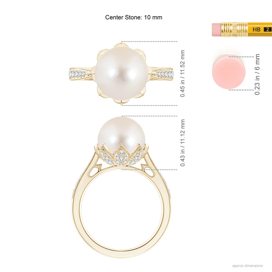 10mm AAAA Vintage Style Freshwater Pearl Ring in Yellow Gold ruler