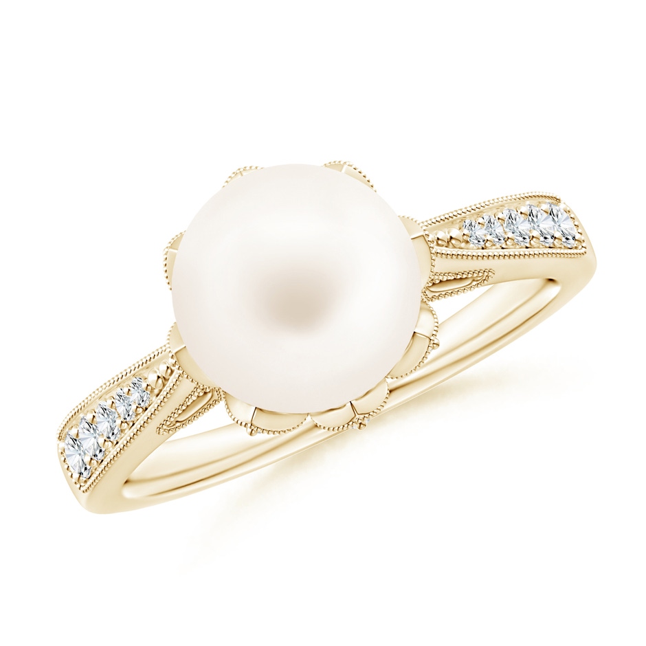 8mm AA Vintage Style Freshwater Pearl Ring in Yellow Gold 