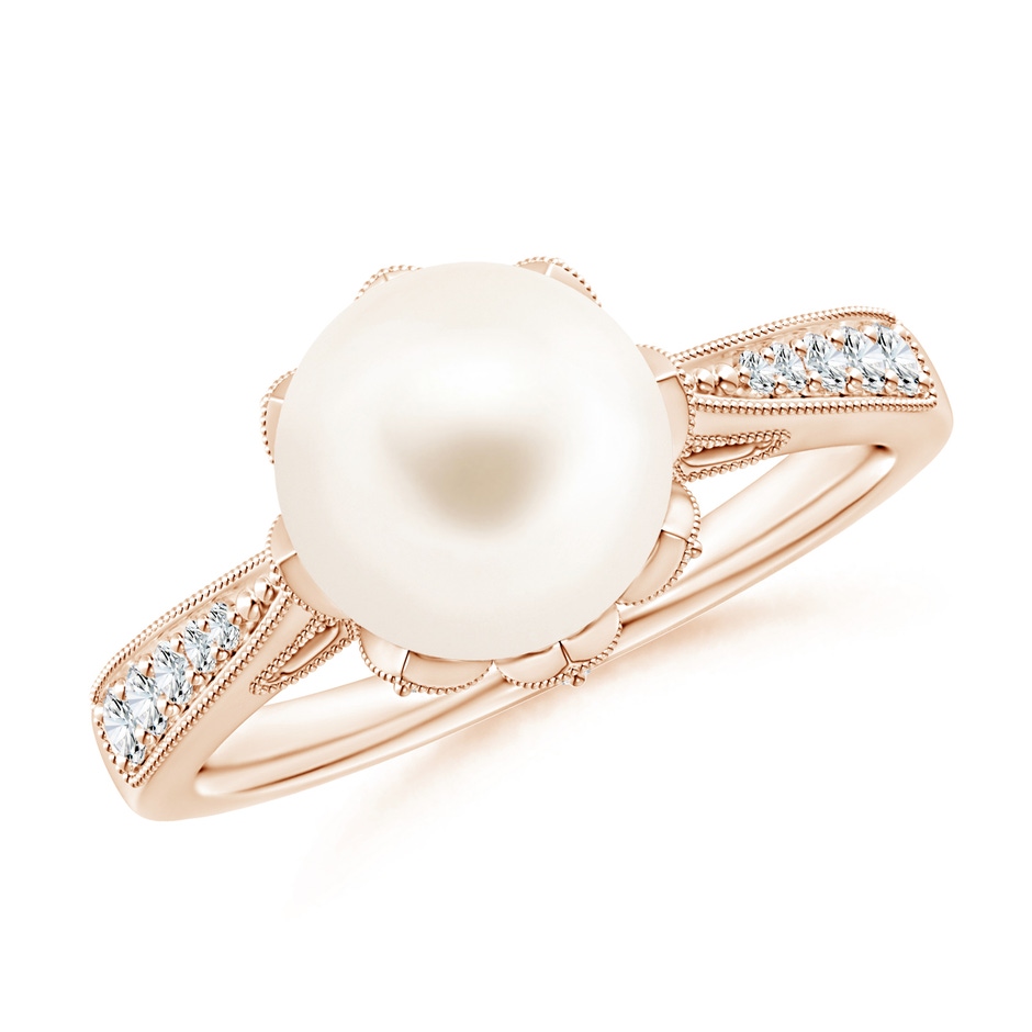 8mm AAA Vintage Style Freshwater Pearl Ring in Rose Gold 