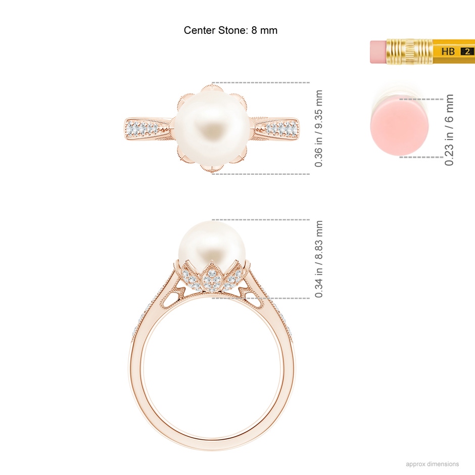 8mm AAA Vintage Style Freshwater Pearl Ring in Rose Gold ruler