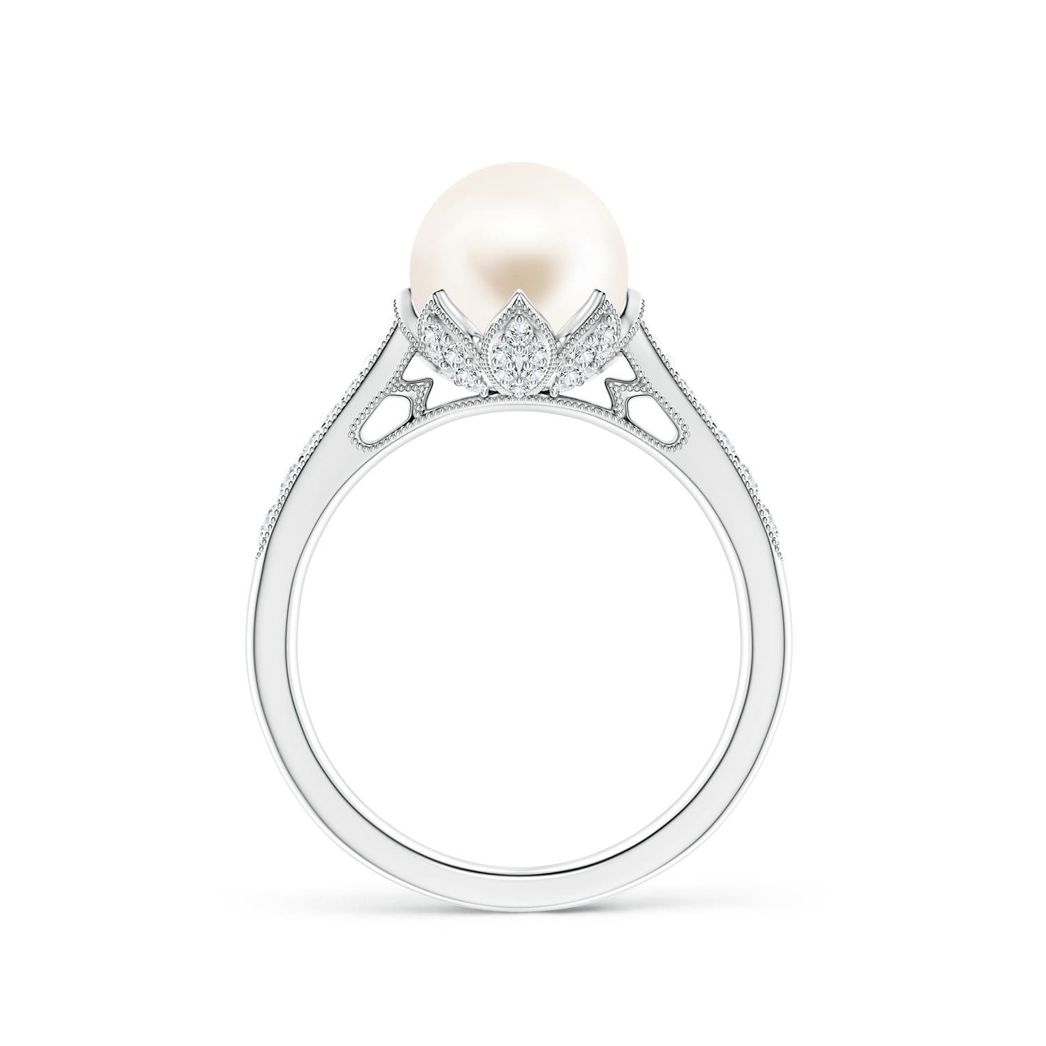 8mm AAA Vintage Style Freshwater Pearl Ring in White Gold - side 2