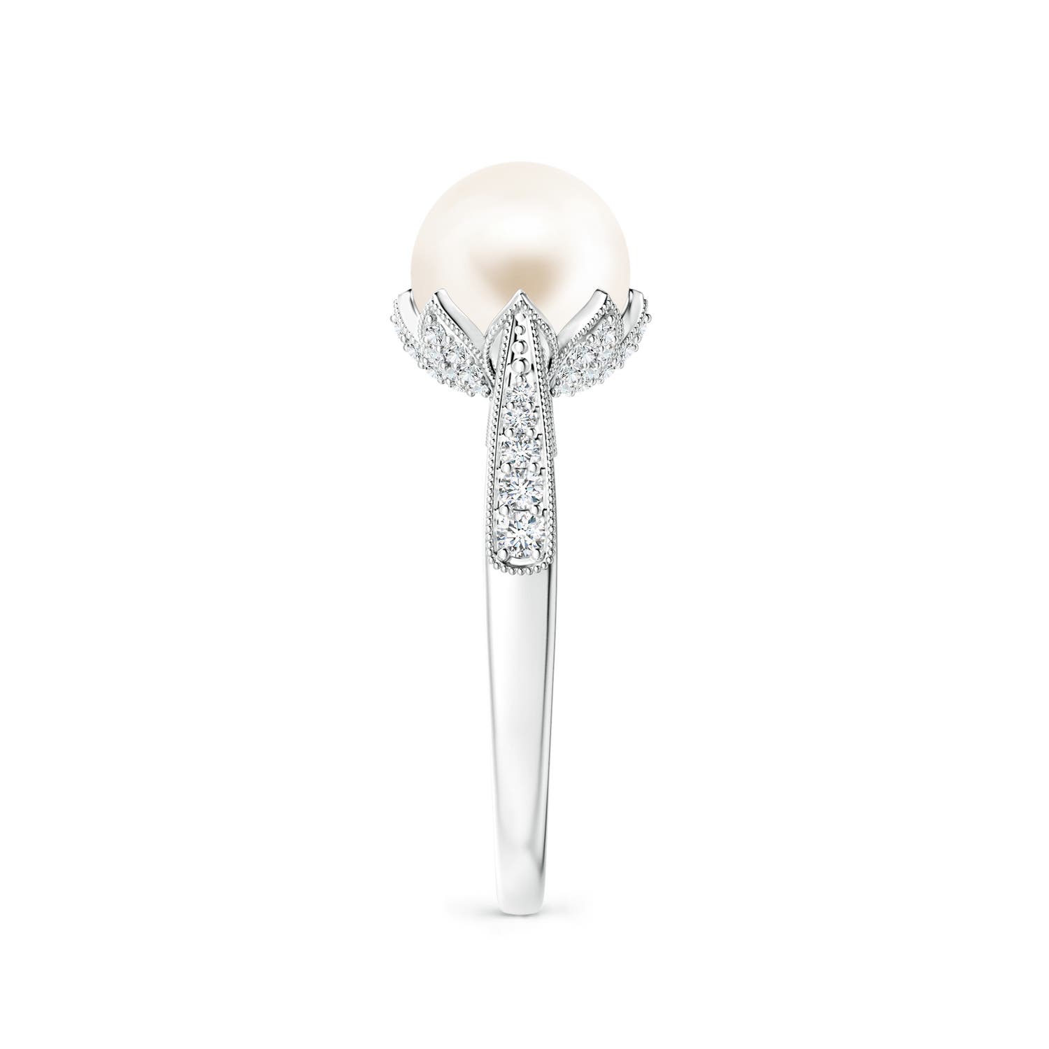 8mm AAA Vintage Style Freshwater Pearl Ring in White Gold - side 3