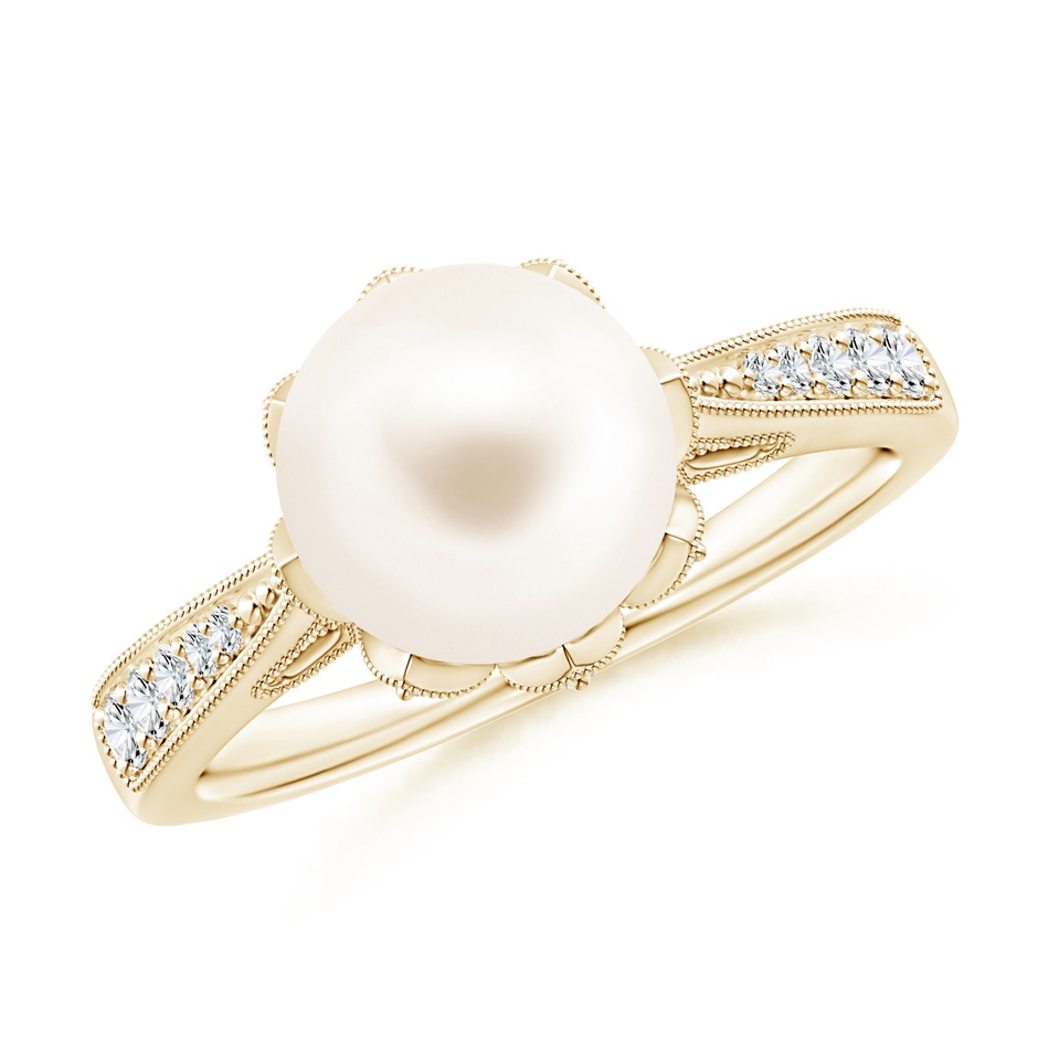 8mm AAA Vintage Style Freshwater Pearl Ring in Yellow Gold 