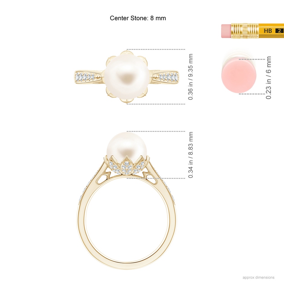8mm AAA Vintage Style Freshwater Pearl Ring in Yellow Gold ruler