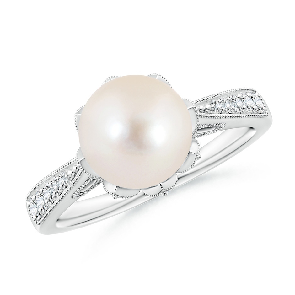 8mm AAAA Vintage Style Freshwater Pearl Ring in White Gold 