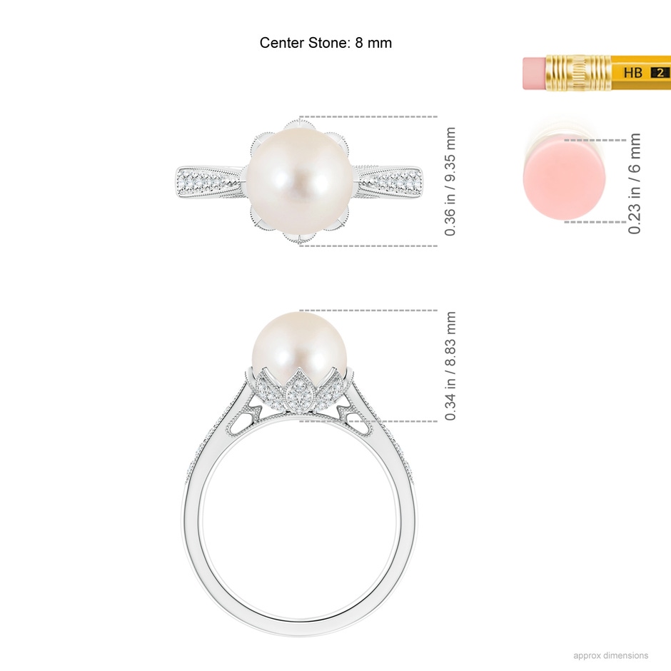 8mm AAAA Vintage Style Freshwater Pearl Ring in White Gold ruler