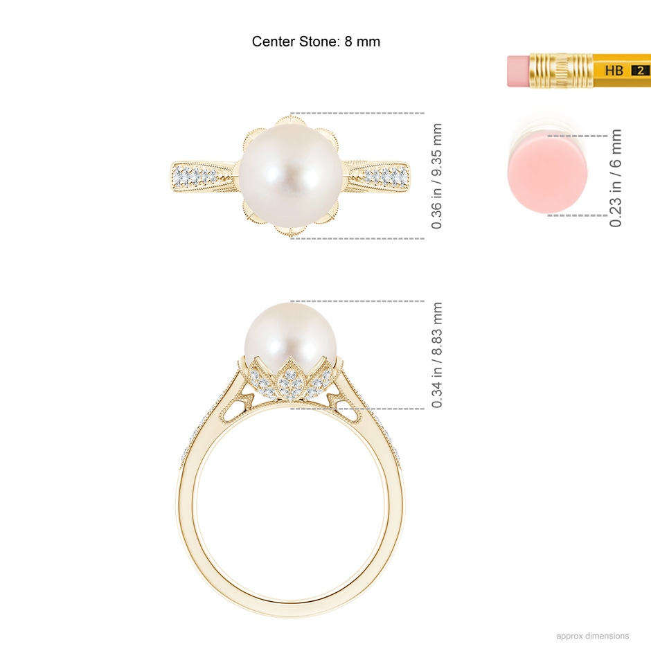 8mm AAAA Vintage Style Freshwater Pearl Ring in Yellow Gold ruler
