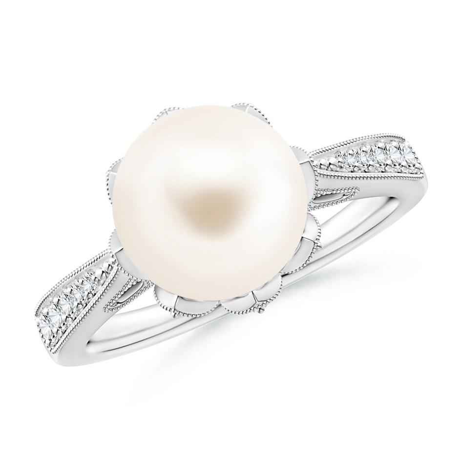 9mm AAA Vintage Style Freshwater Pearl Ring in White Gold 