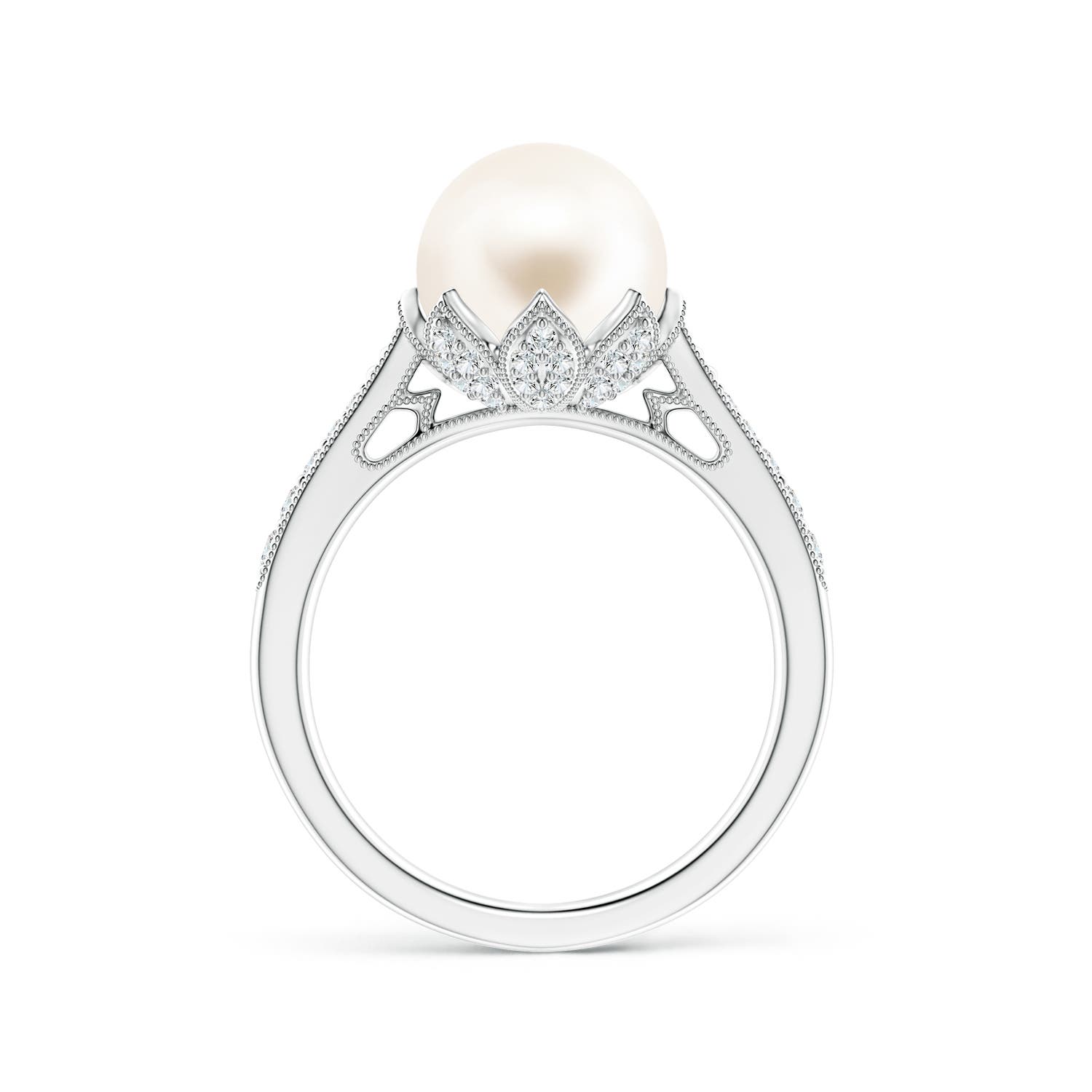 9mm AAA Vintage Style Freshwater Pearl Ring in White Gold