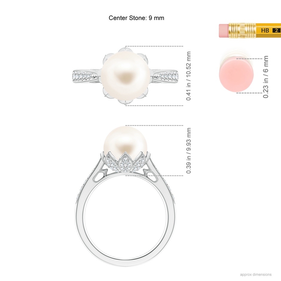 9mm AAA Vintage Style Freshwater Pearl Ring in White Gold ruler