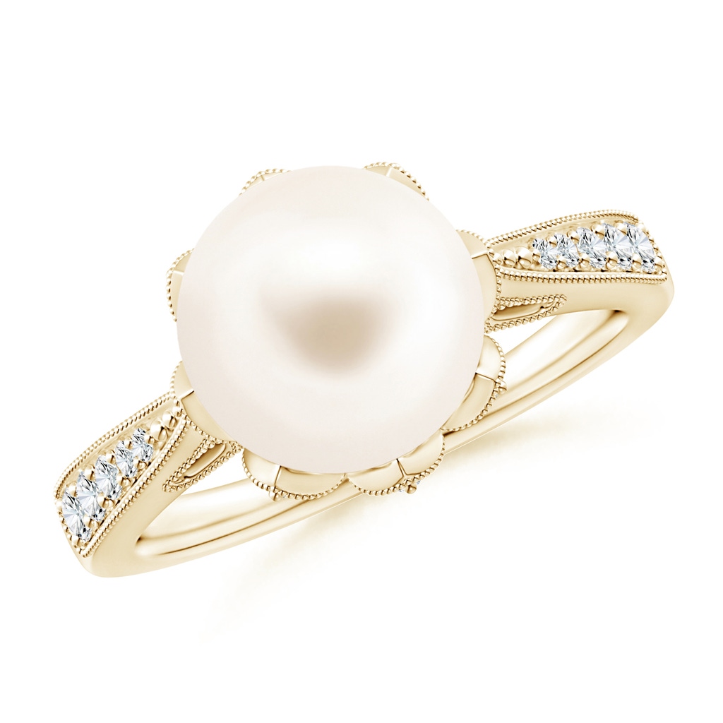 9mm AAA Vintage Style Freshwater Pearl Ring in Yellow Gold