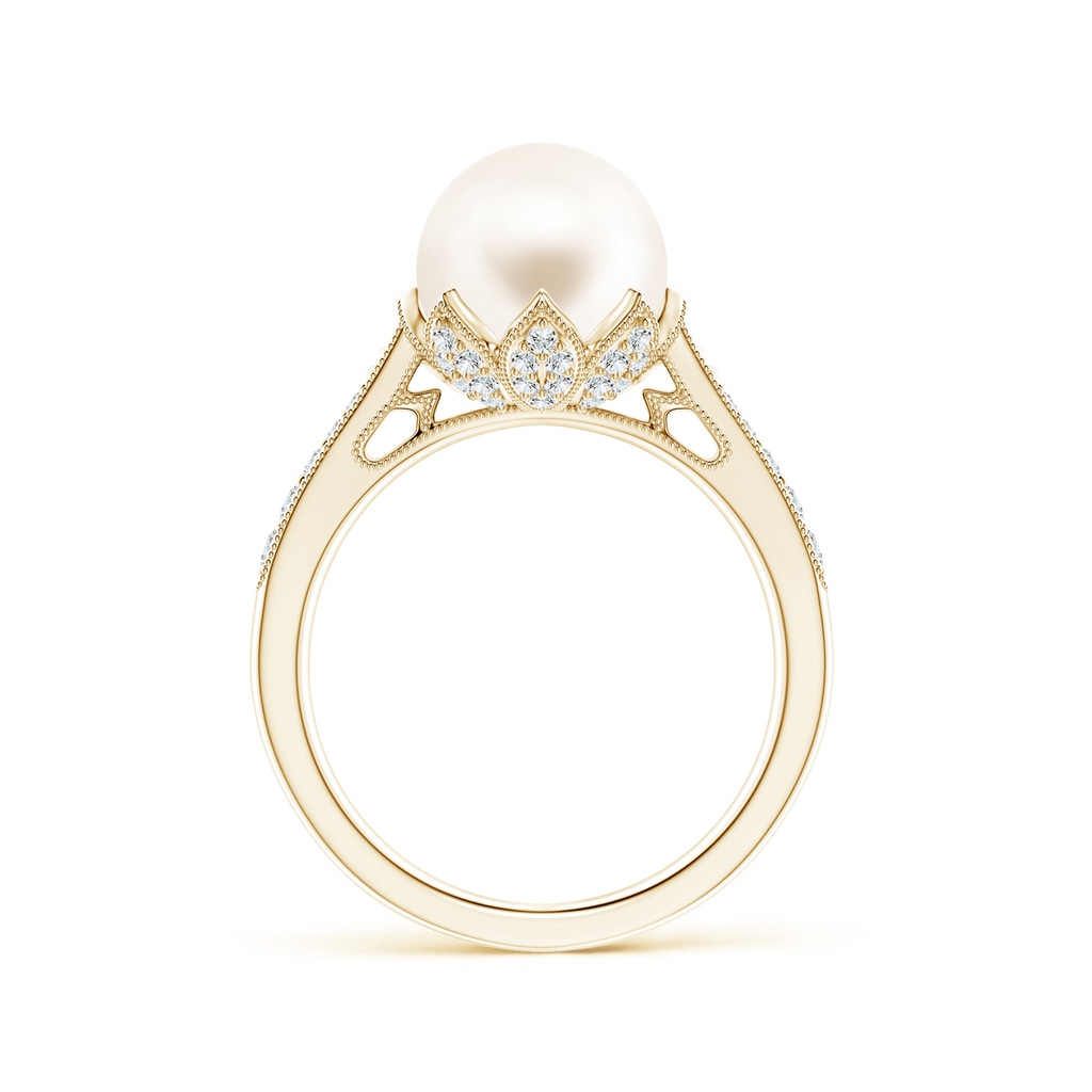 9mm AAA Vintage Style Freshwater Pearl Ring in Yellow Gold - side 199