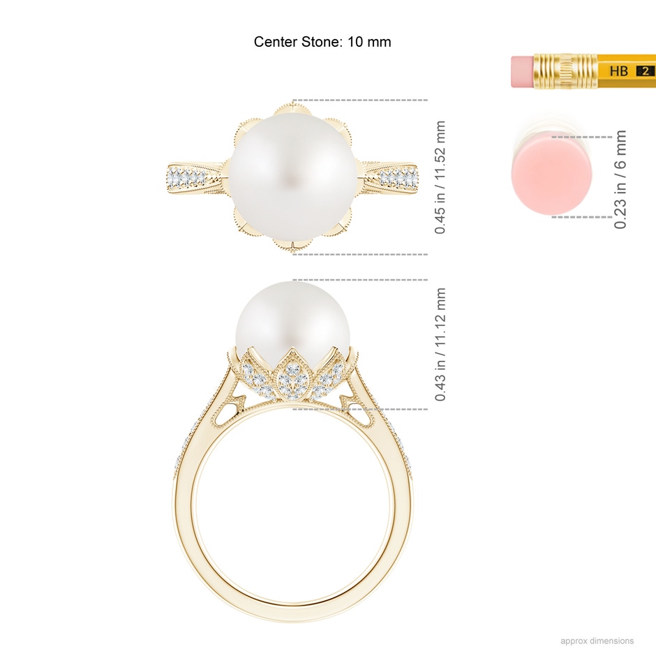 10mm AA Vintage Style South Sea Pearl Ring in Yellow Gold ruler