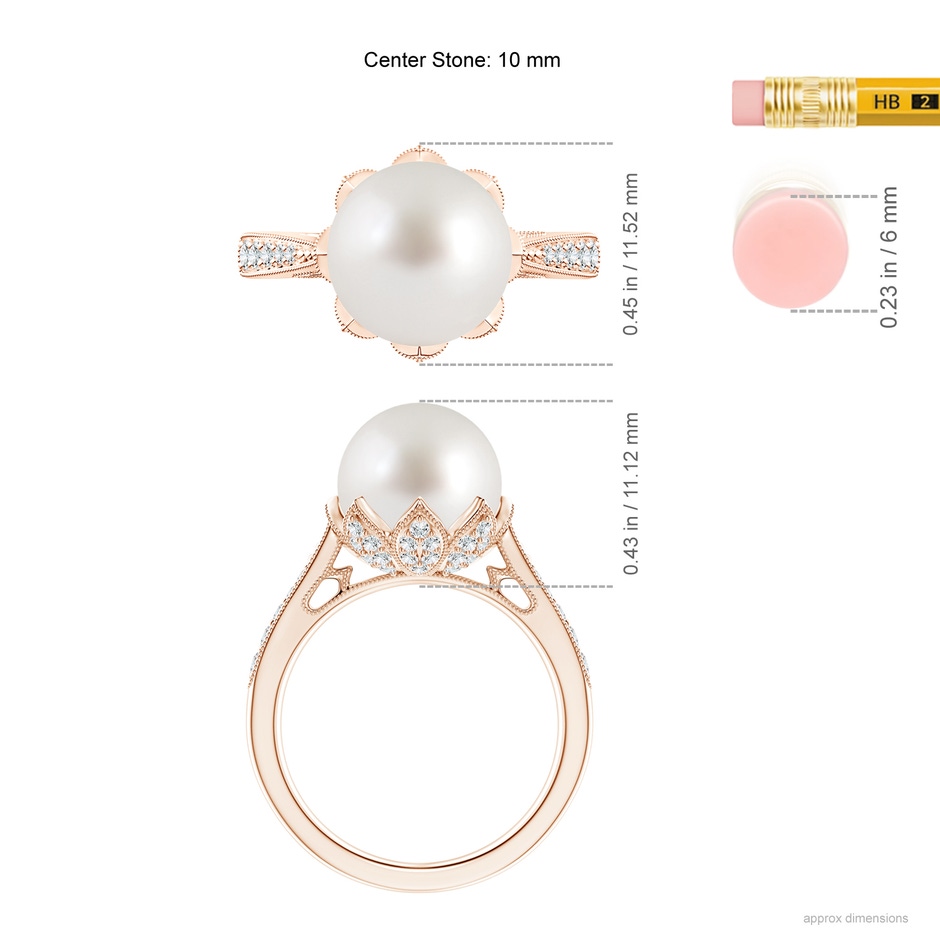10mm AAA Vintage Style South Sea Pearl Ring in Rose Gold ruler