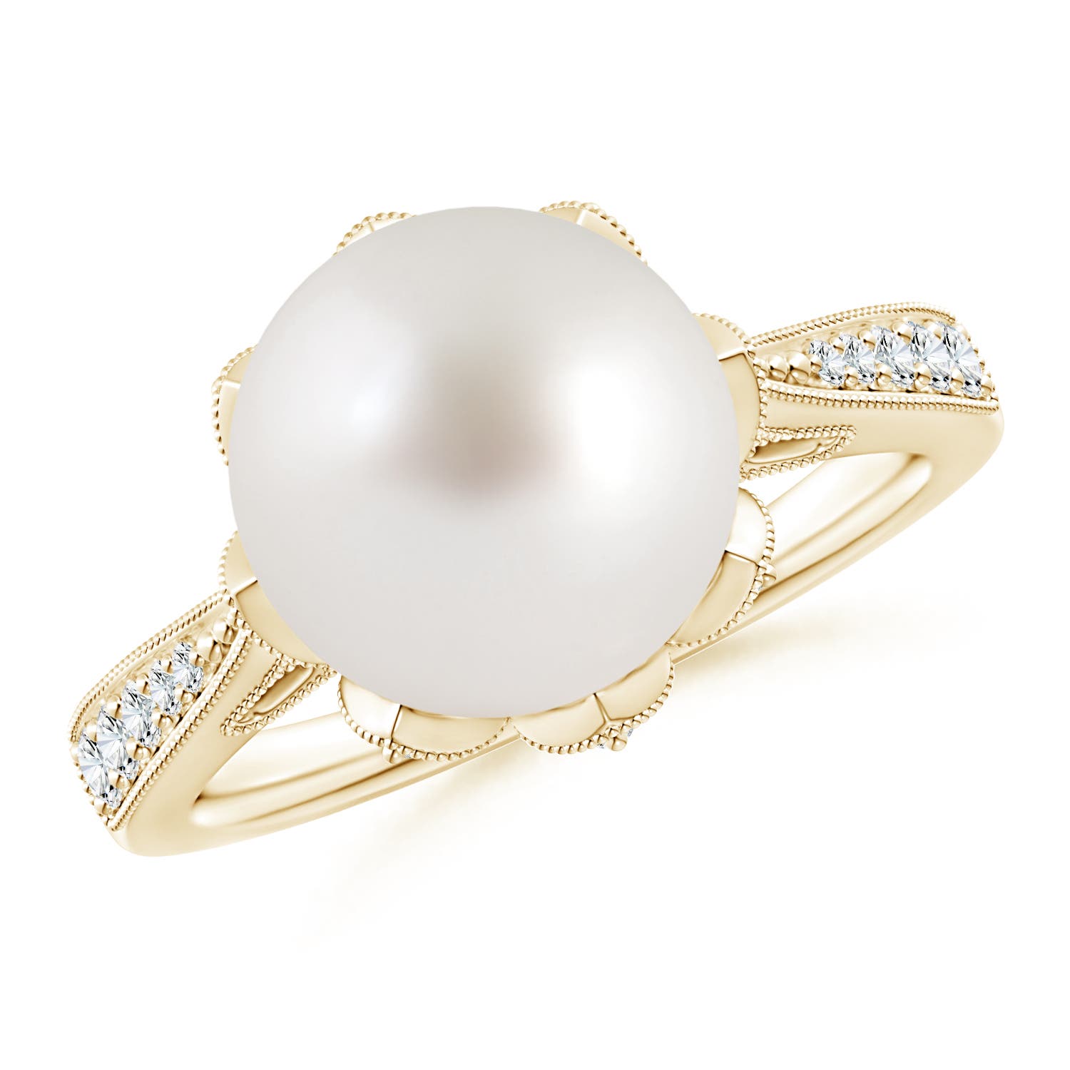 10mm AAA Vintage Style South Sea Pearl Ring in Yellow Gold
