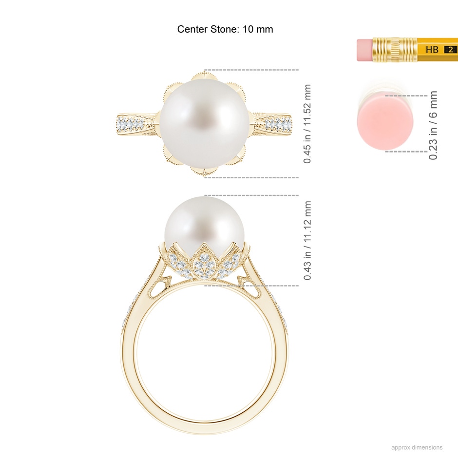 10mm AAA Vintage Style South Sea Pearl Ring in Yellow Gold ruler