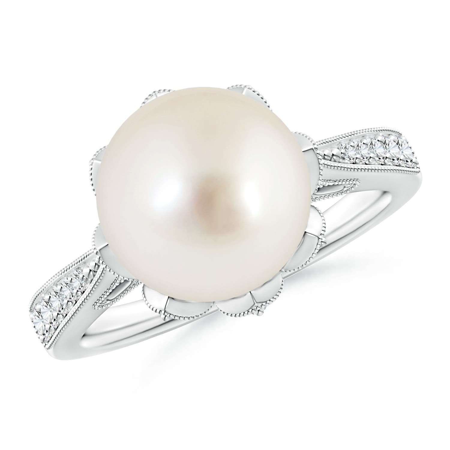 10mm AAAA Vintage Style South Sea Pearl Ring in 18K White Gold