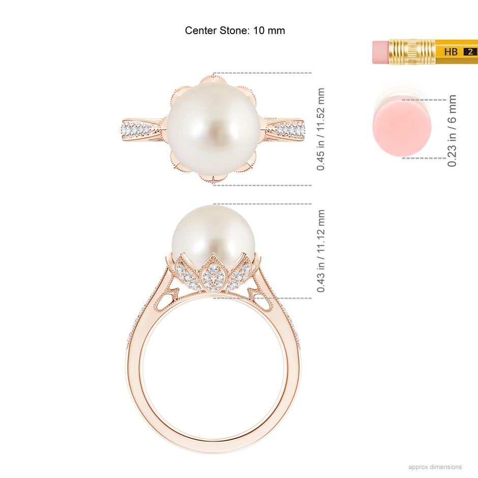 10mm AAAA Vintage Style South Sea Pearl Ring in Rose Gold ruler