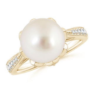 10mm AAAA Vintage Style South Sea Pearl Ring in Yellow Gold