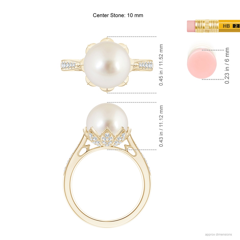 10mm AAAA Vintage Style South Sea Pearl Ring in Yellow Gold ruler