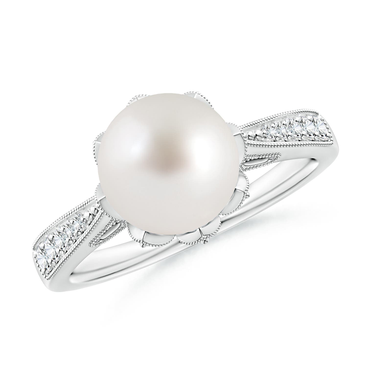 8mm AAA Vintage Style South Sea Pearl Ring in White Gold