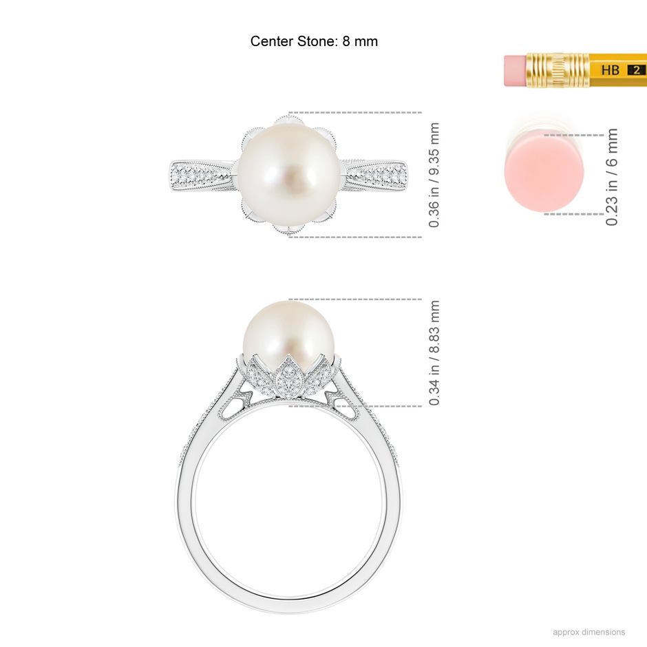 8mm AAAA Vintage Style South Sea Pearl Ring in P950 Platinum ruler