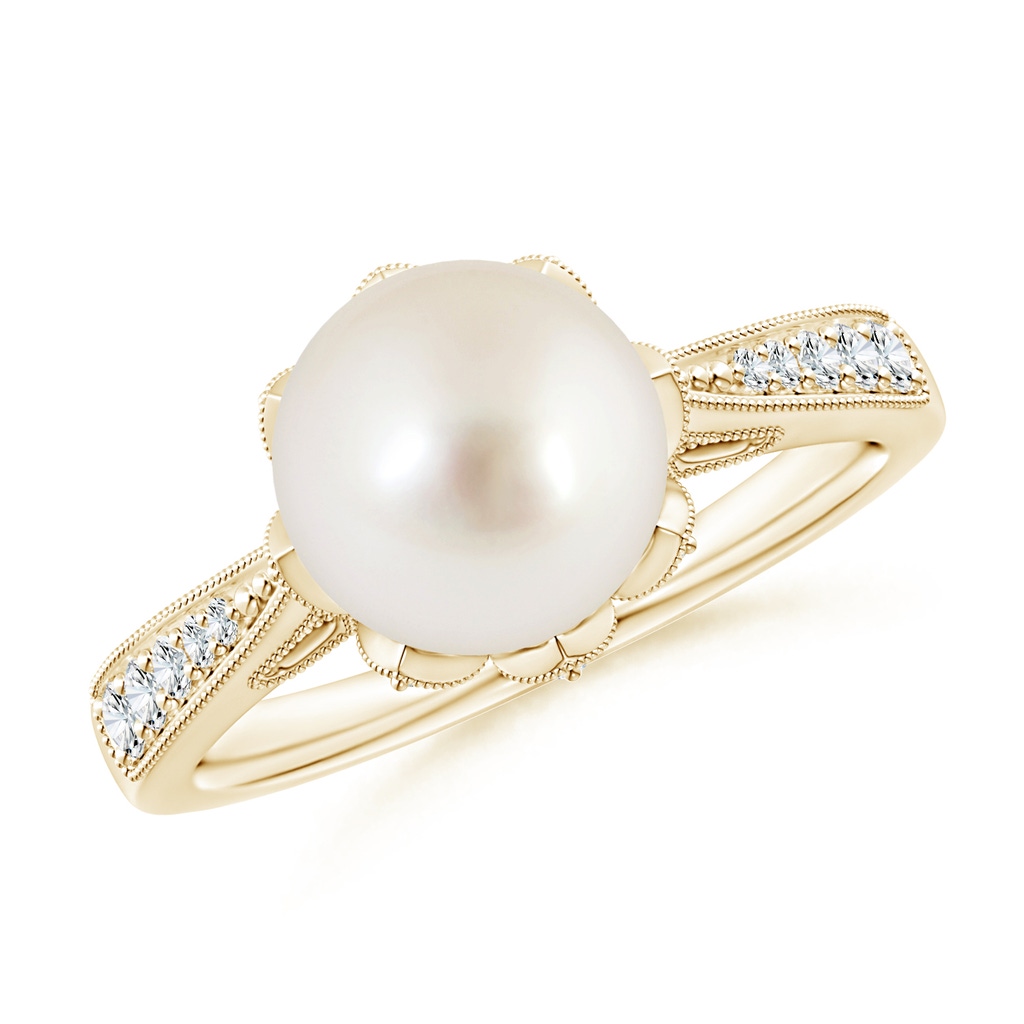 8mm AAAA Vintage Style South Sea Pearl Ring in Yellow Gold