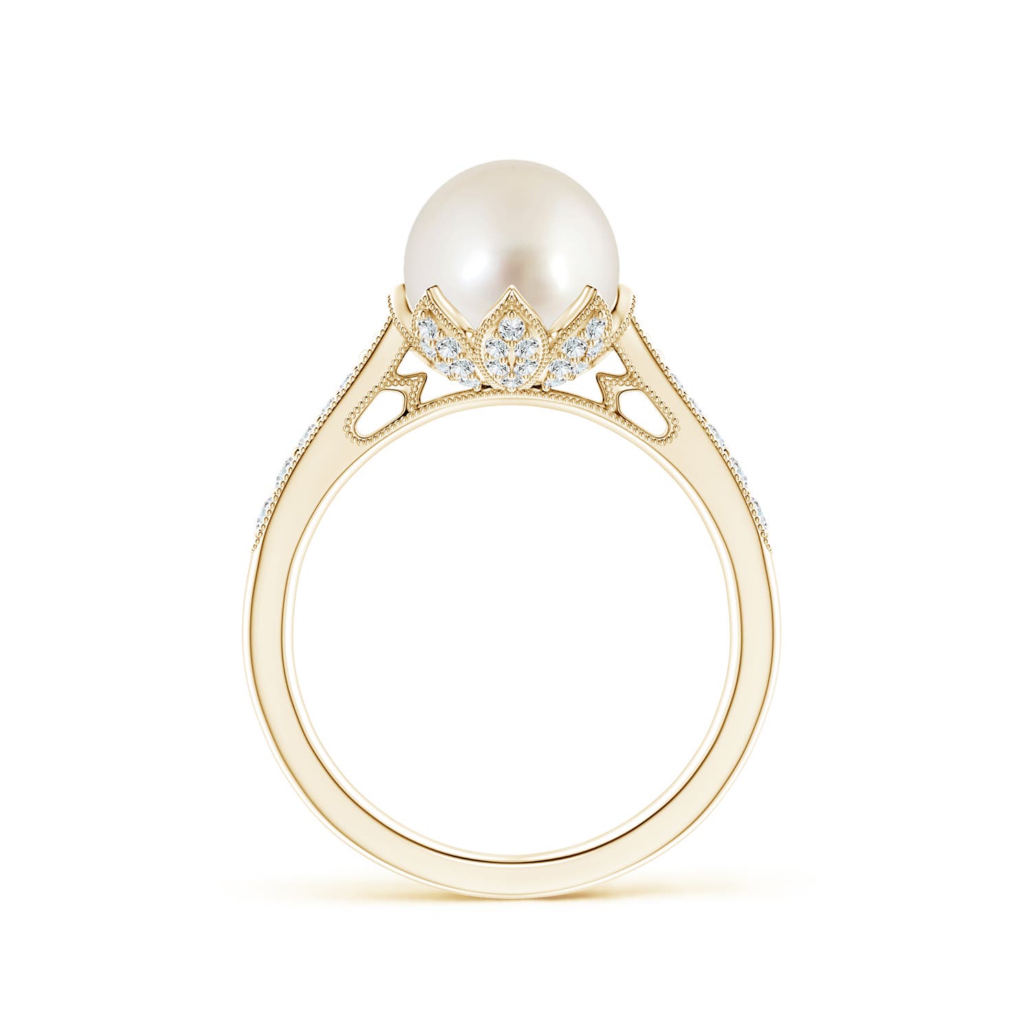 8mm AAAA Vintage Style South Sea Pearl Ring in Yellow Gold