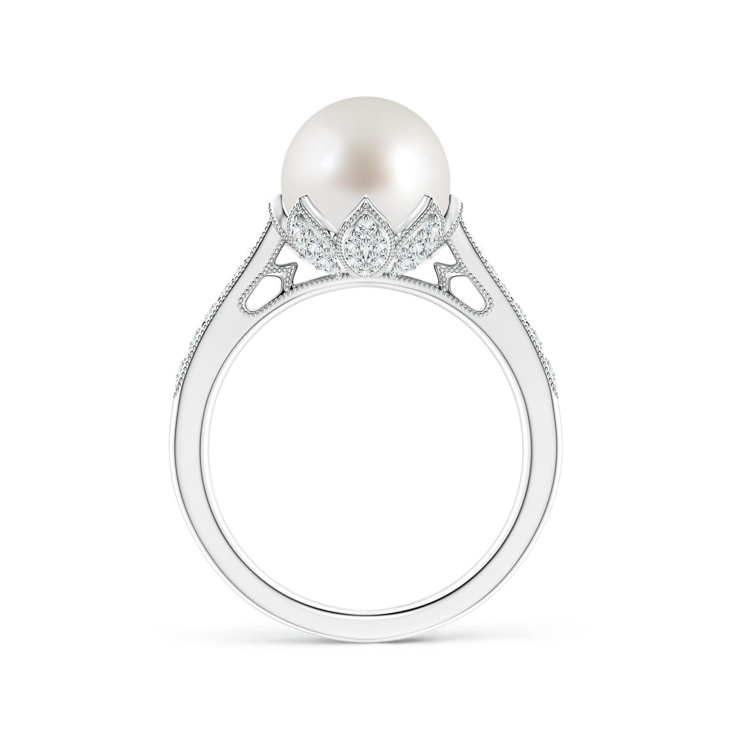 9mm AAA Vintage Style South Sea Pearl Ring in White Gold - side 3