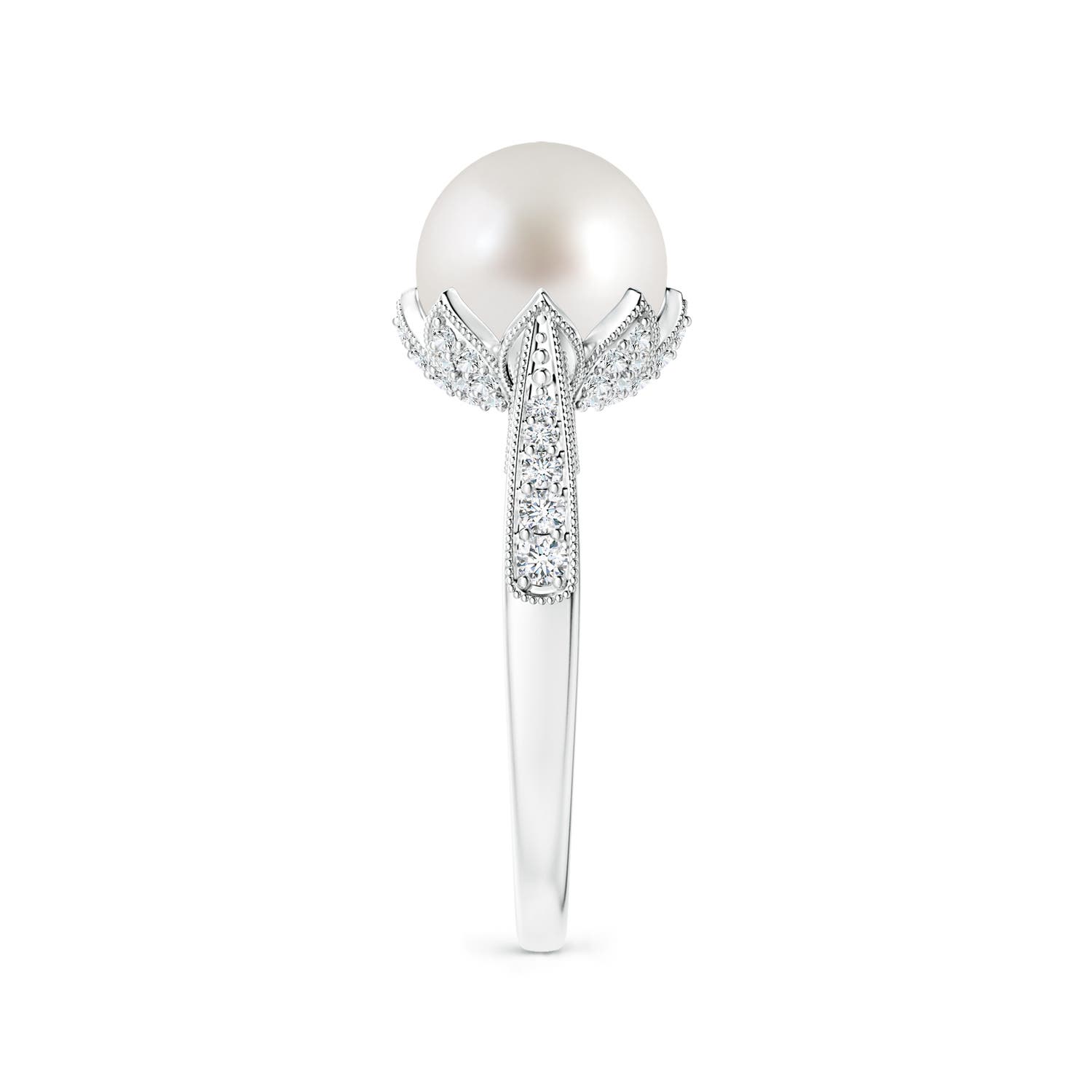 9mm AAA Vintage Style South Sea Pearl Ring in White Gold - side 5