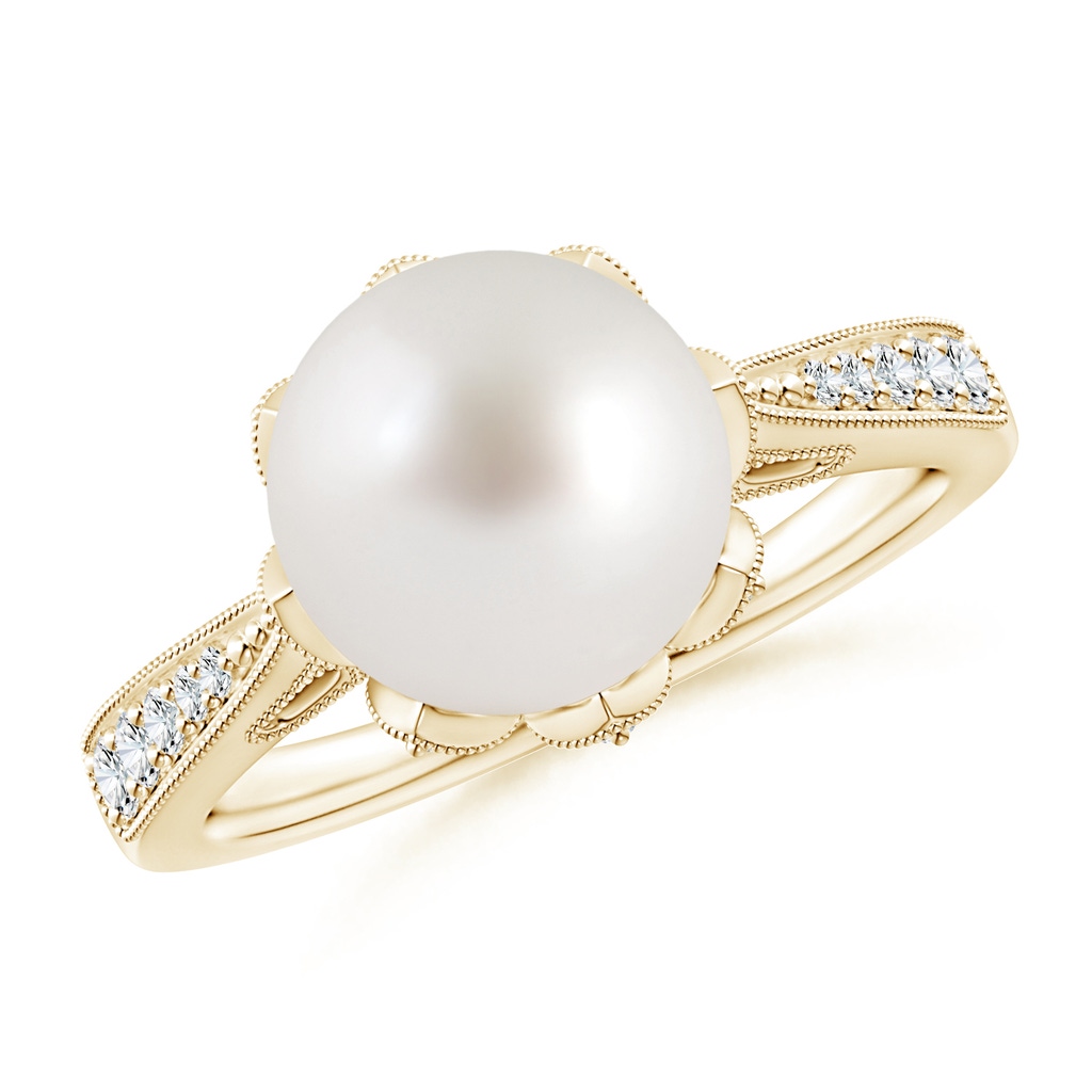 9mm AAA Vintage Style South Sea Pearl Ring in Yellow Gold