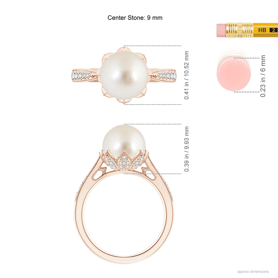 9mm AAAA Vintage Style South Sea Pearl Ring in Rose Gold ruler
