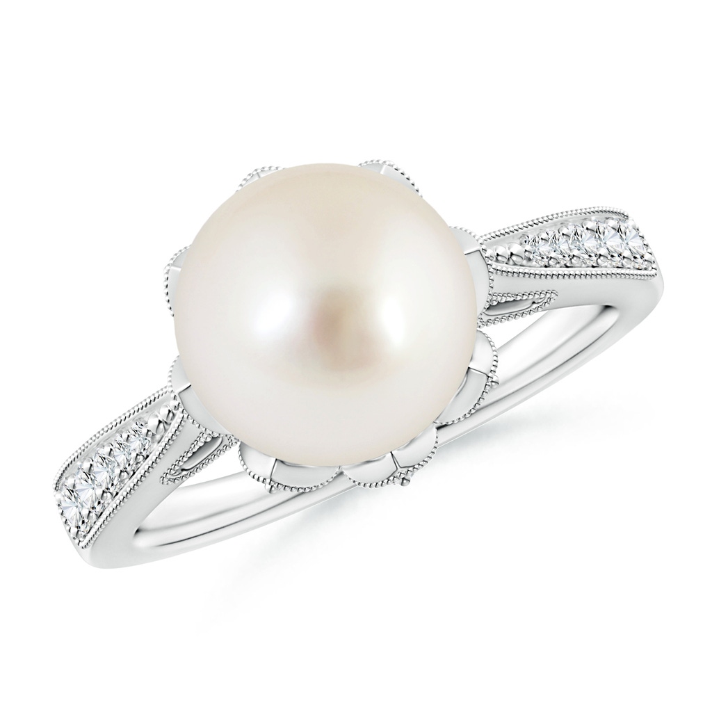 9mm AAAA Vintage Style South Sea Pearl Ring in White Gold