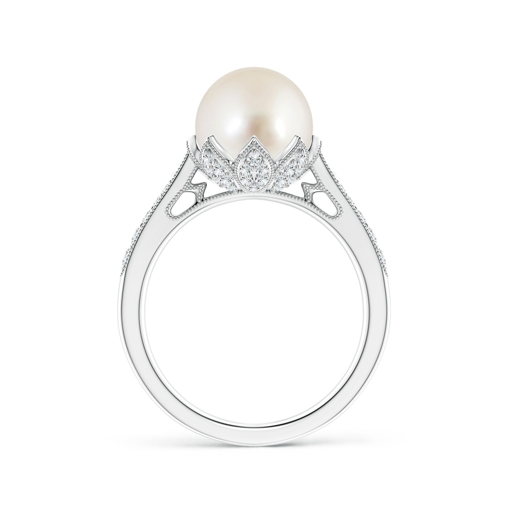 9mm AAAA Vintage Style South Sea Pearl Ring in White Gold Side 1