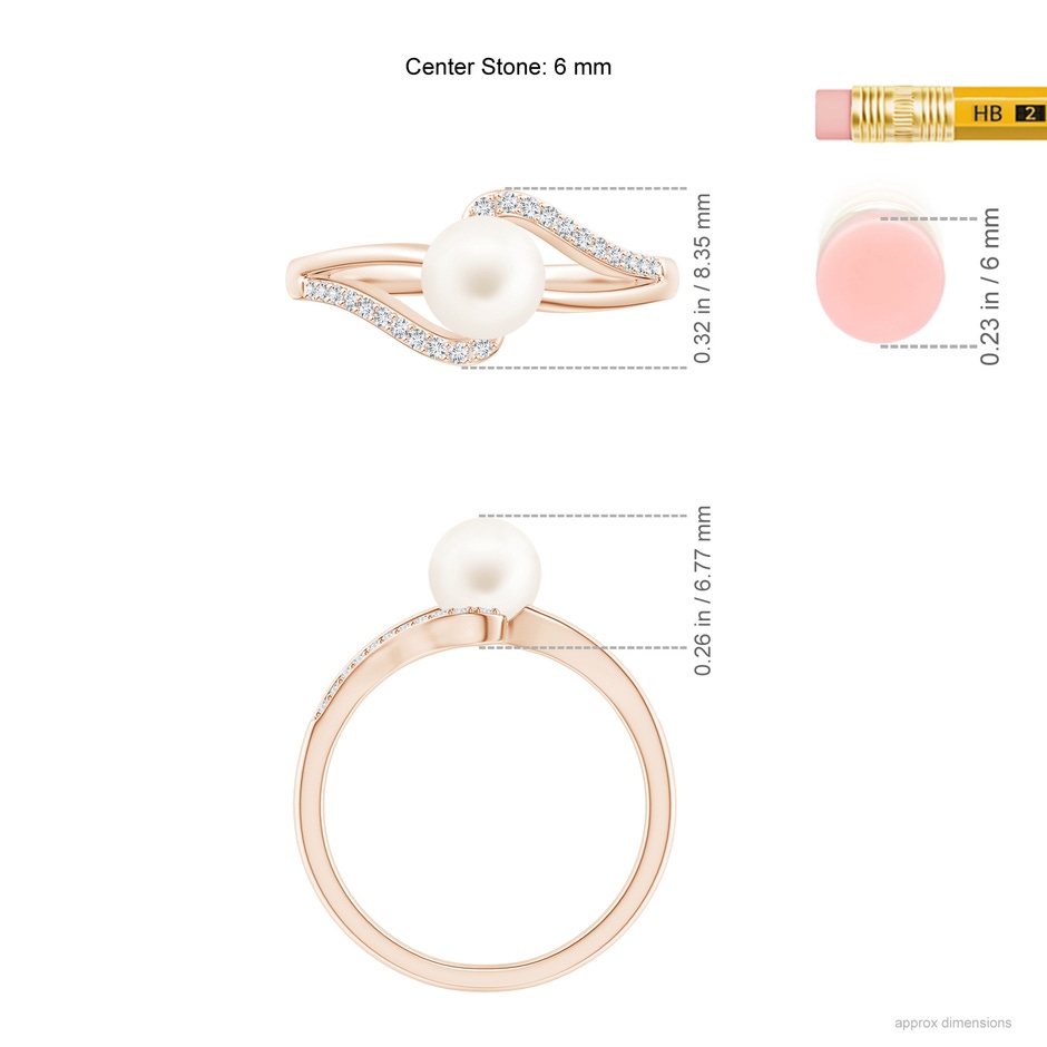 6mm AA Freshwater Pearl Ring with Bypass Shank in Rose Gold ruler
