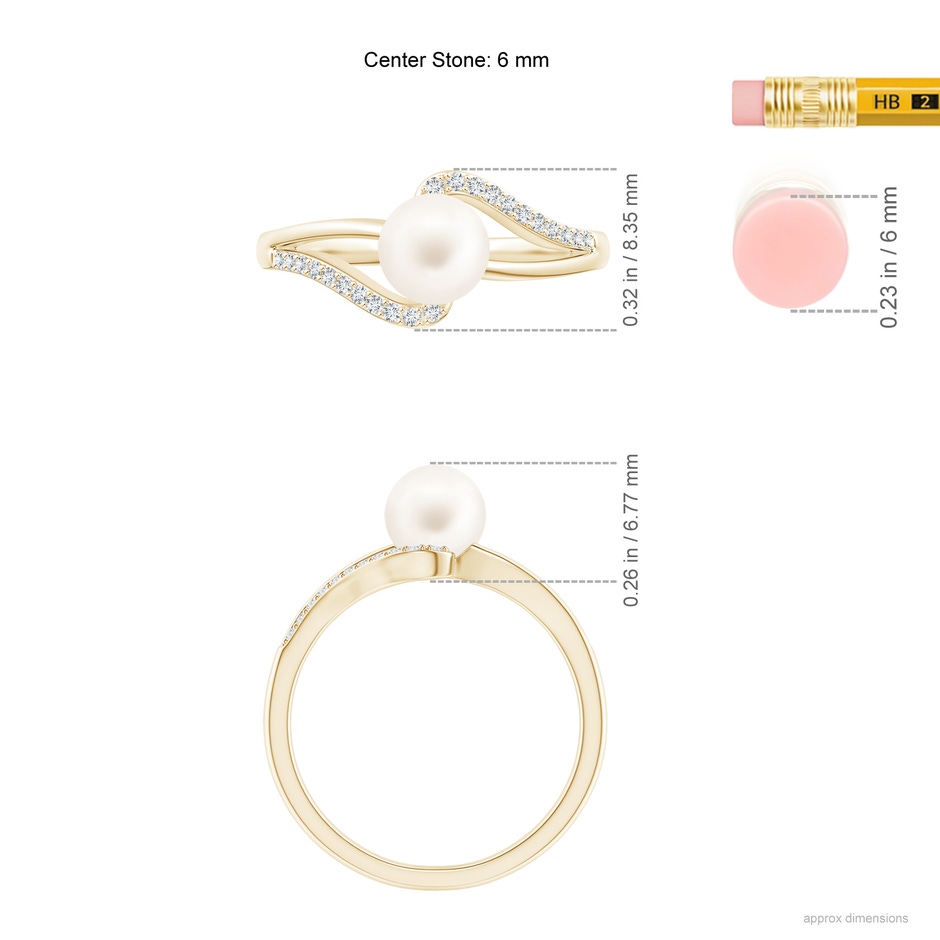 6mm AA Freshwater Pearl Ring with Bypass Shank in Yellow Gold ruler